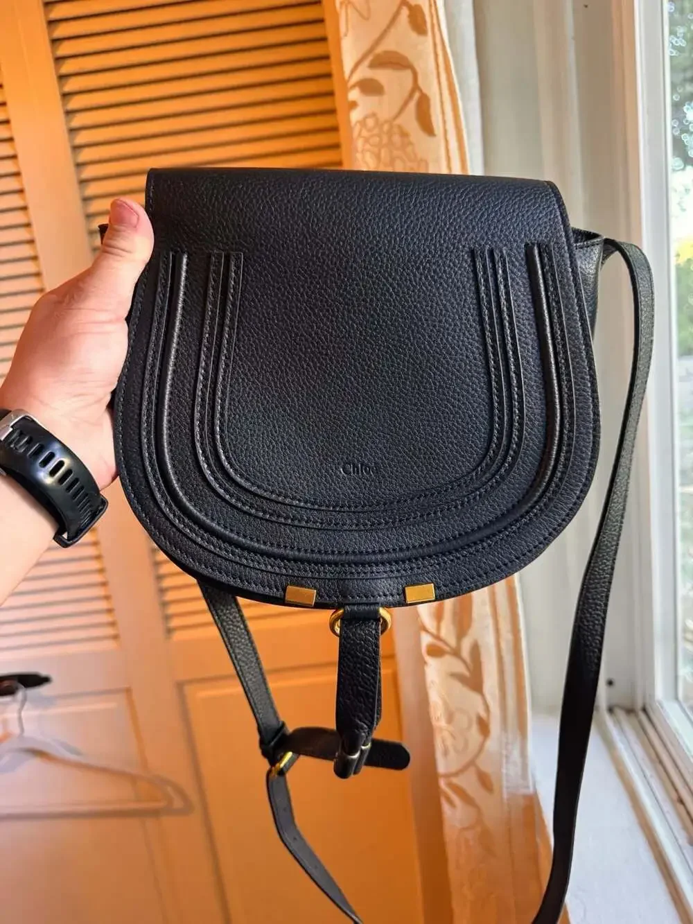 Chloé Marcie Mini Saddle Crossbody Bag Black Grained Leather